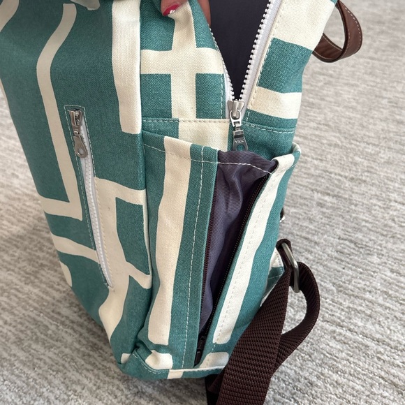 Maika Recycled Canvas Zippered Backpack in Malibu Natural & Teal Vegan Straps - Picture 6 of 13